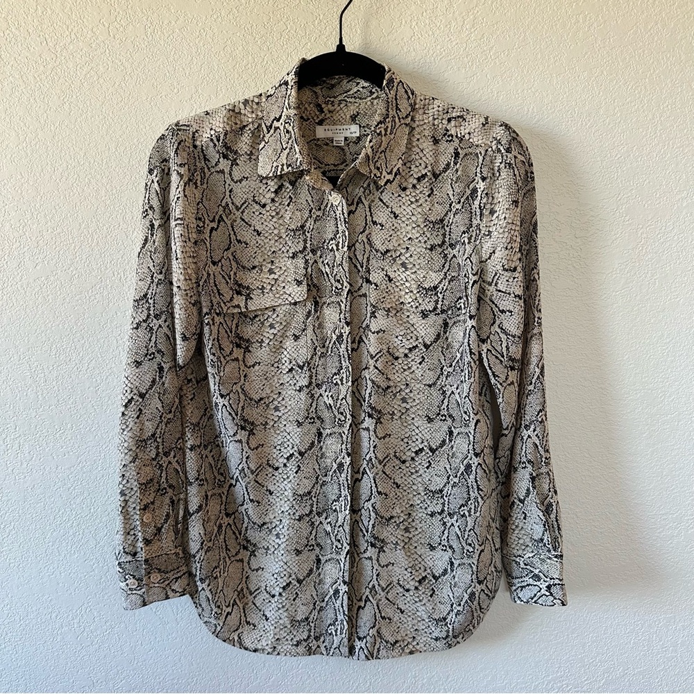 Equipment Silk Snakeskin Print Button-Up Shirt